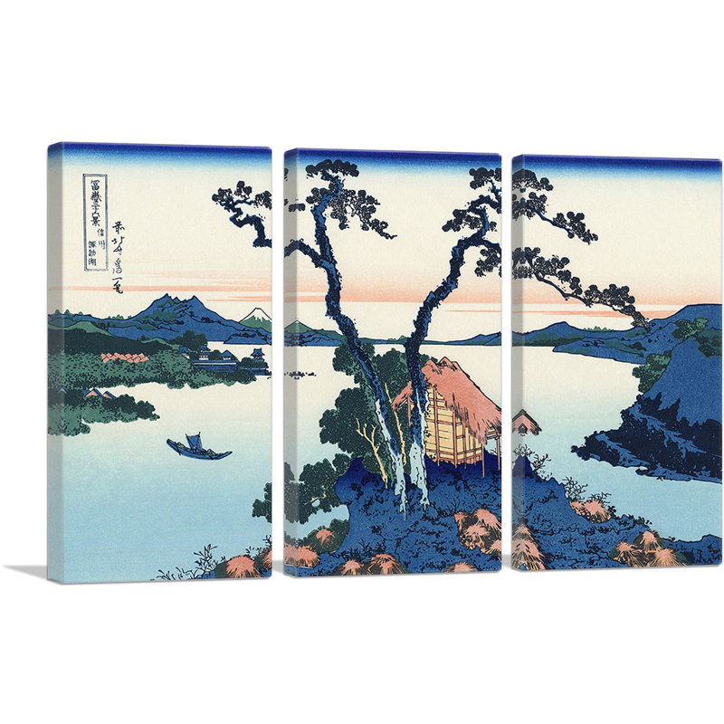 Lac Suwa dans la province de Shinano 1830 - reproduction de 3 pièces, H 40 po x l 60 po x P 1,5 po