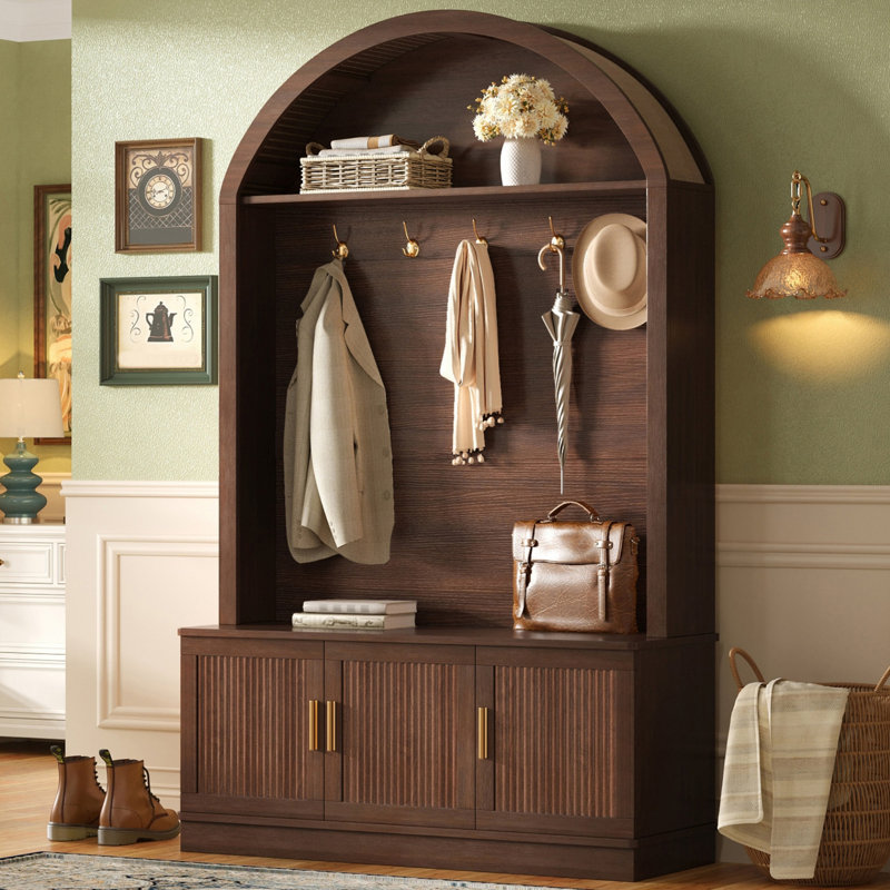 Arbre d'entrée de 46 po de largeur avec banc et rangement pour chaussures, Walnut