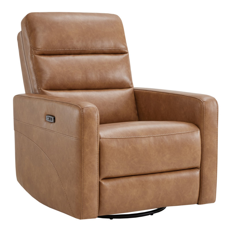 Fauteuil inclinable électrique pivotant en cuir Mila, Cuir végétalien chameau Copley