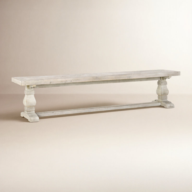 Banc en bois massif Kinston, Ivoire délavé, H 18 po x l 83 po x P 16 po