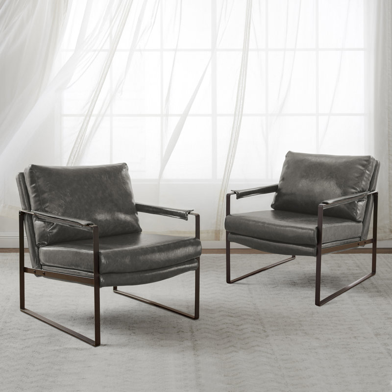 Eisenman 27.09'' W Leather Upholstered Accent Armchair, Gray Faux Leather