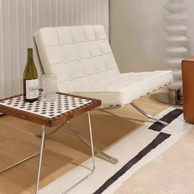 Méridienne pliante en cuir véritable de 29,3 po de largeur, fauteuil d'appoint moderne avec structure en acier inoxydable