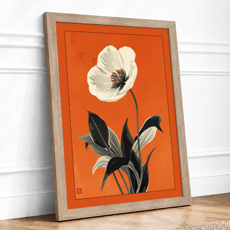 White Poppy Study Botanical - Framed Print, Oak, A3 - 42.0 x 29.7 cm