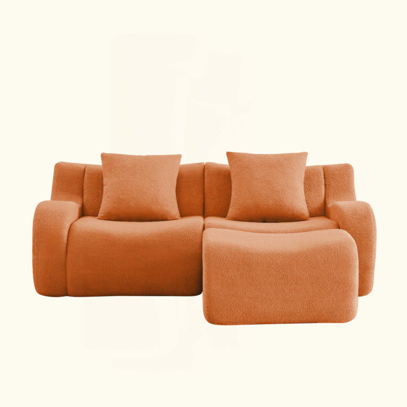 Canapé en forme de L 2 pièces en tissu Teddy, Orange