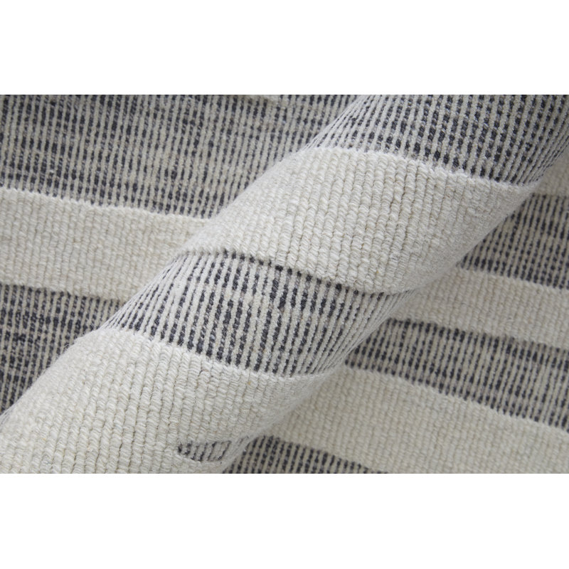 Peconic Hand Woven Wool Abstract Area Rug in Ivory/Dark Gray, Rectangle 10' x 14'