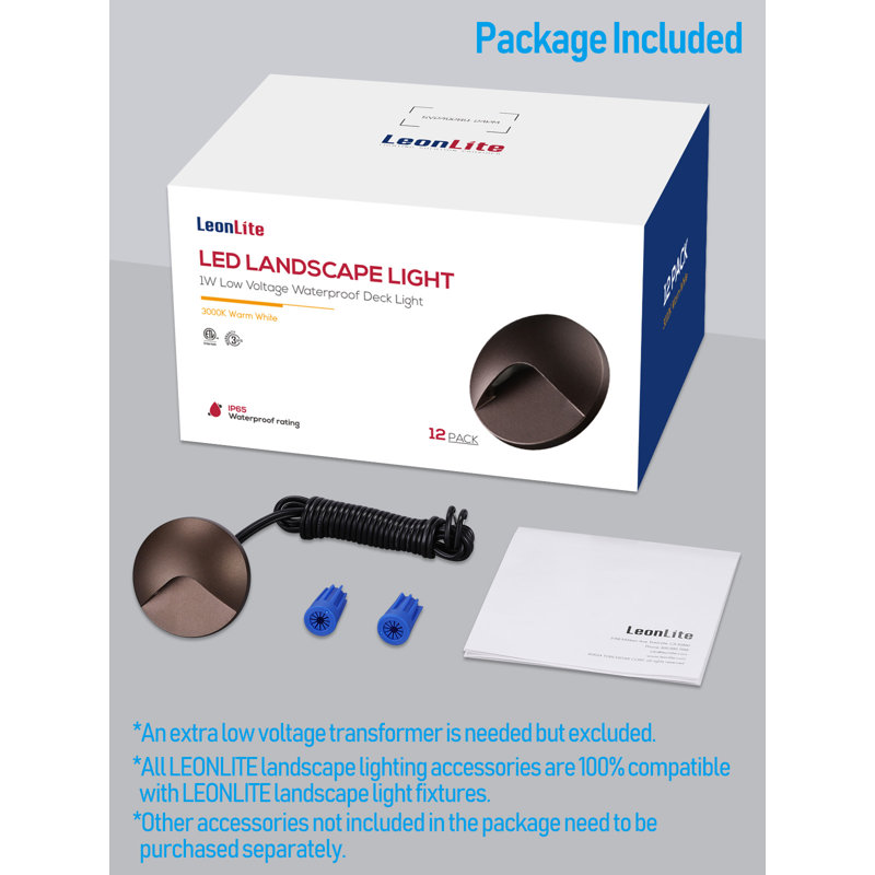 Luminaire de terrasse à DEL basse tension encastré, 12 à 24 V CA / CC, étanche IP65, blanc chaud 3000 K