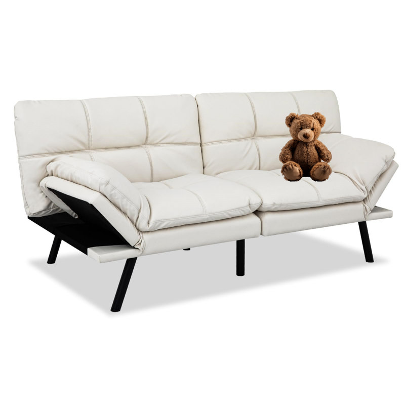 Convertible Futon Sofa, 71'' Compact Loveseat, Small-Space Hero, All-Scene Comfort Pal, White Faux Leather