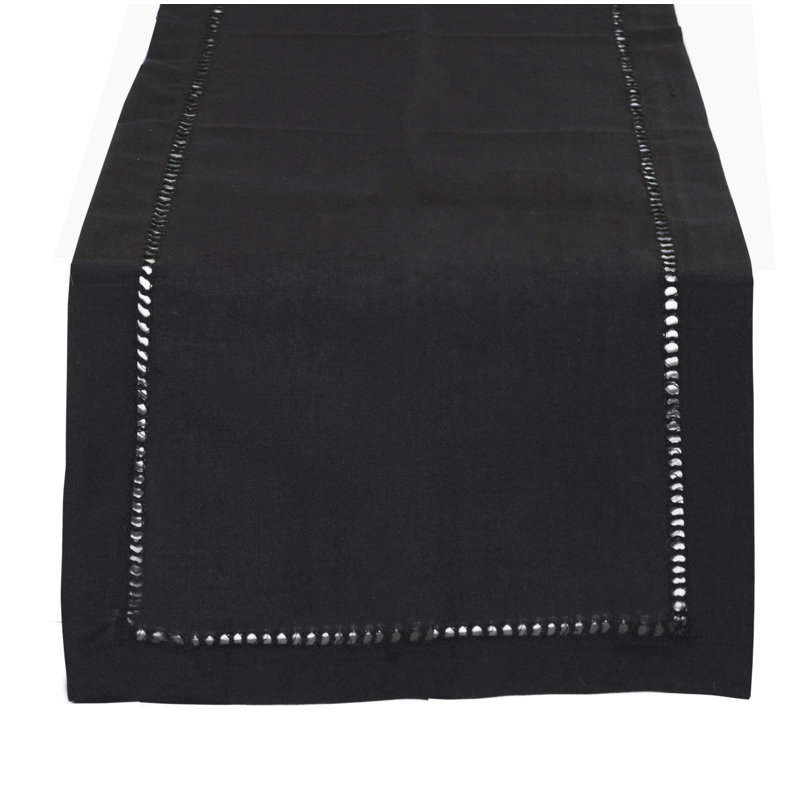 Black Polyester Hemstitched 14"x90" Table Runner