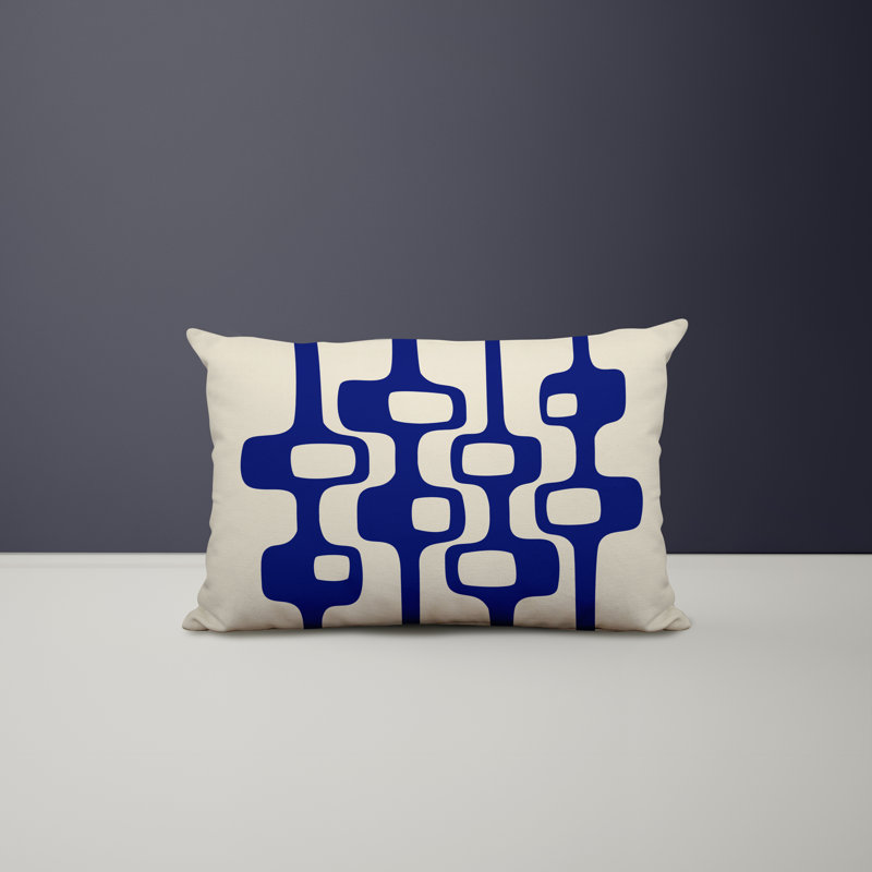Polyester Lumbar Rectangular Indoor/Outdoor Pillow Cover & Insert, Navy Blue