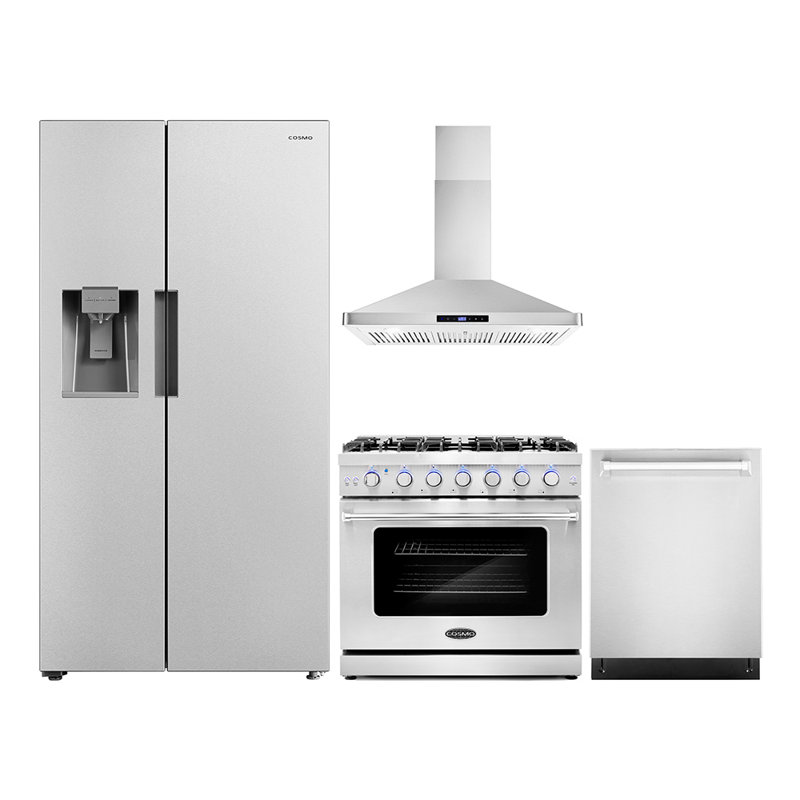 Ensemble de cuisine 4 pièces avec réfrigérateur côte à côte et cuisinière à gaz autoportante 36 po