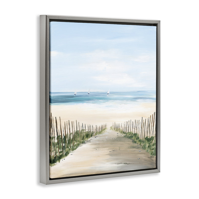 Cadre flottant entre une clôture de plage, design par Georgie Harrison, H 21 po x l 17 po, Cadre flottant gris lustré