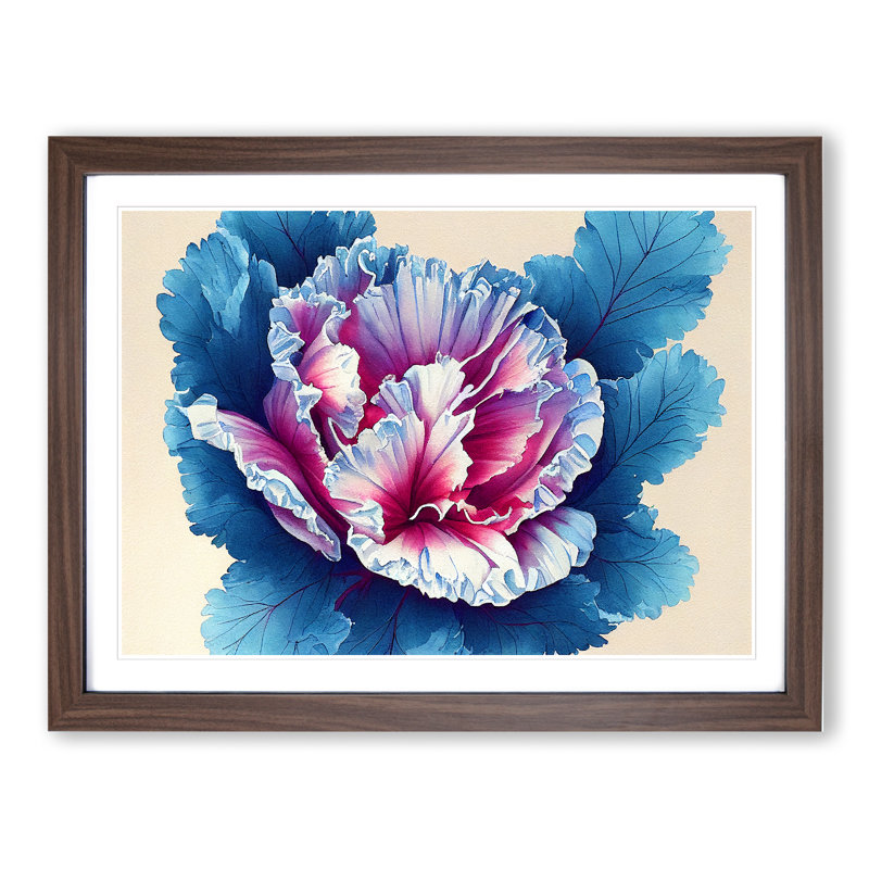 Watercolour Carnation Flower - Painting, Walnut Framed, 46cm H x 64cm W x 2cm D