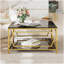 Table basse carrée en verre de 33,5 po, structure géométrique luxueuse en métal, finition dorée et tablette inférieure-104720400-150844951