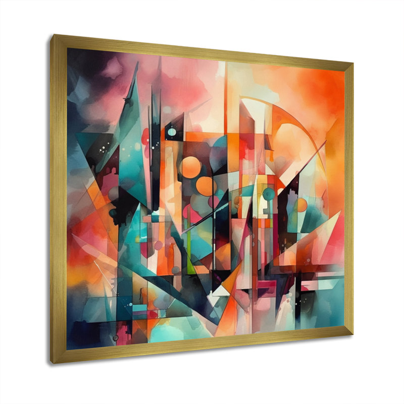 Eulalie - Visions abstraites rouges et vertes de l'espace sur toile, H 30 po x l 30 po x P 1 po, Cadre flottant doré