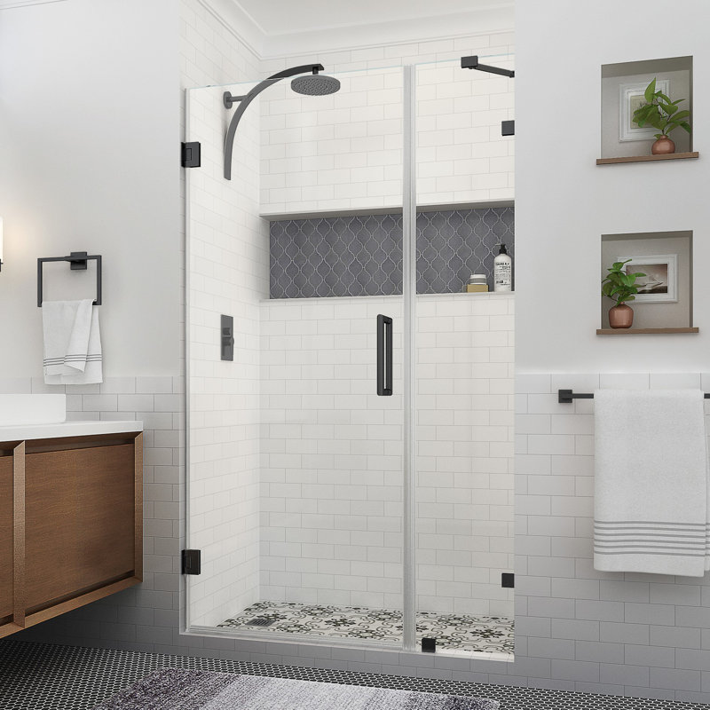 Nautis XL 47.25 - 48.25 in. W x 80 in. H Hinged Frameless Shower Door with Clear StarCast Glass, Matte Black