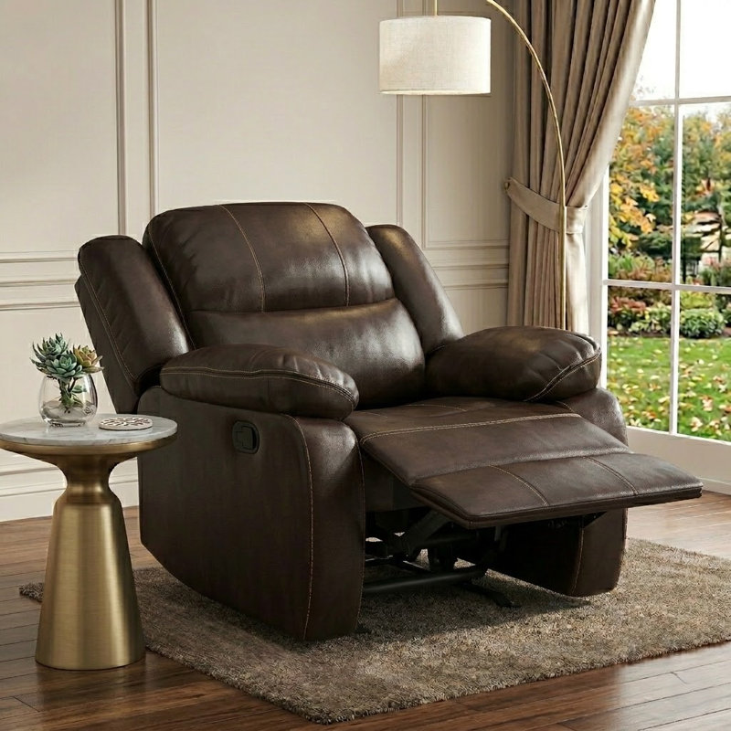 Kamarli 38.2" W Faux Leather Recliner, Brown