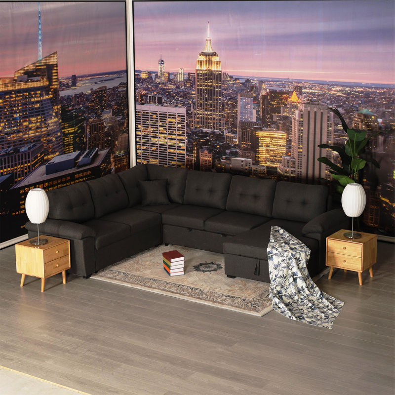 Canapé modulaire rembourré 7 pièces Yvonne, Mélange de lin gris foncé