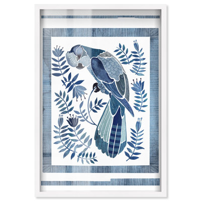 Cockatoo Chinoiserie, décor bleu, boîte-cadre par Art Remedy
