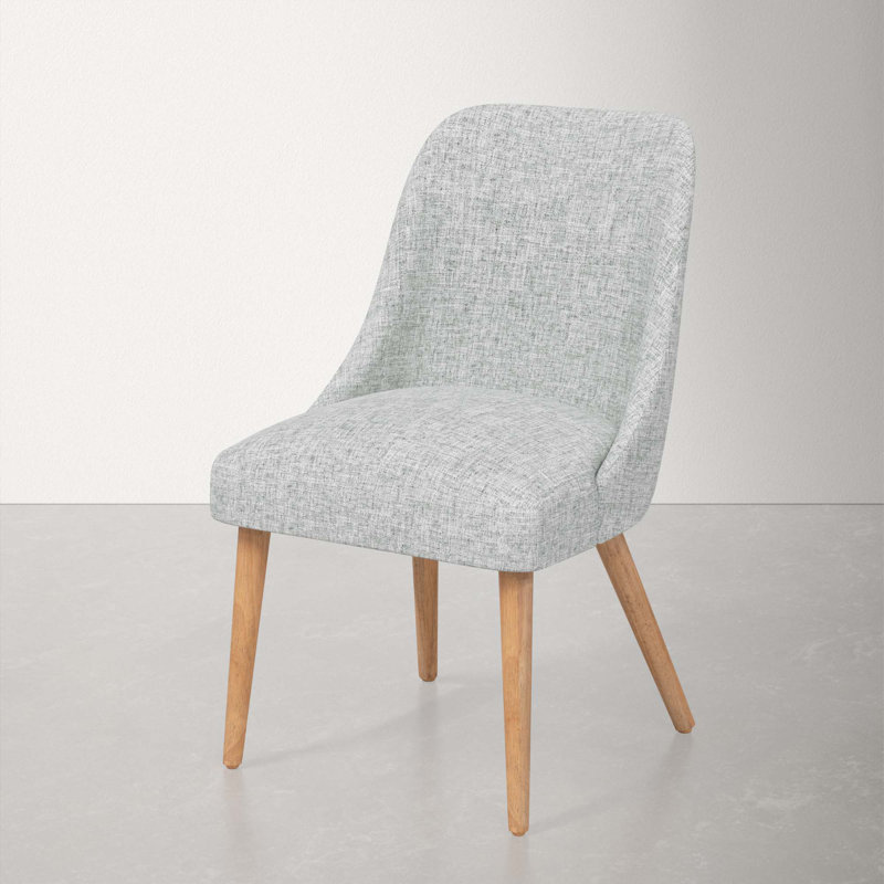 Chaise en bois massif Lozelle, Bois naturel, Lin texturé pierre ponce Zuma