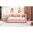 Linen Fabric Upholstered Daybed With Twin Size Trundle, Pink, No Box Spring Bed Pink Needed Frame-1095193857