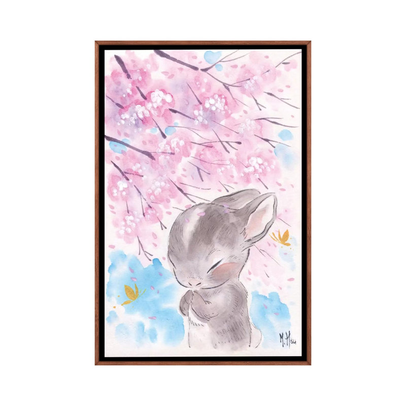 Cherry Blossom Wishes - Cottontail by Martin Hsu - Painting on Canvas, Classic Brown Wood Framed, 152.5 cm H x 101.5 cm W