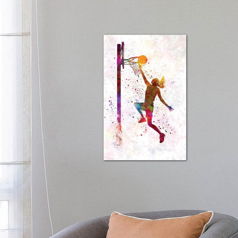 Young Woman Basketball Player In Watercolour IV by Paul Rommer - Wrapped Canvas Print, 66.04 cm H x 45.72 cm W x 1.91 cm D