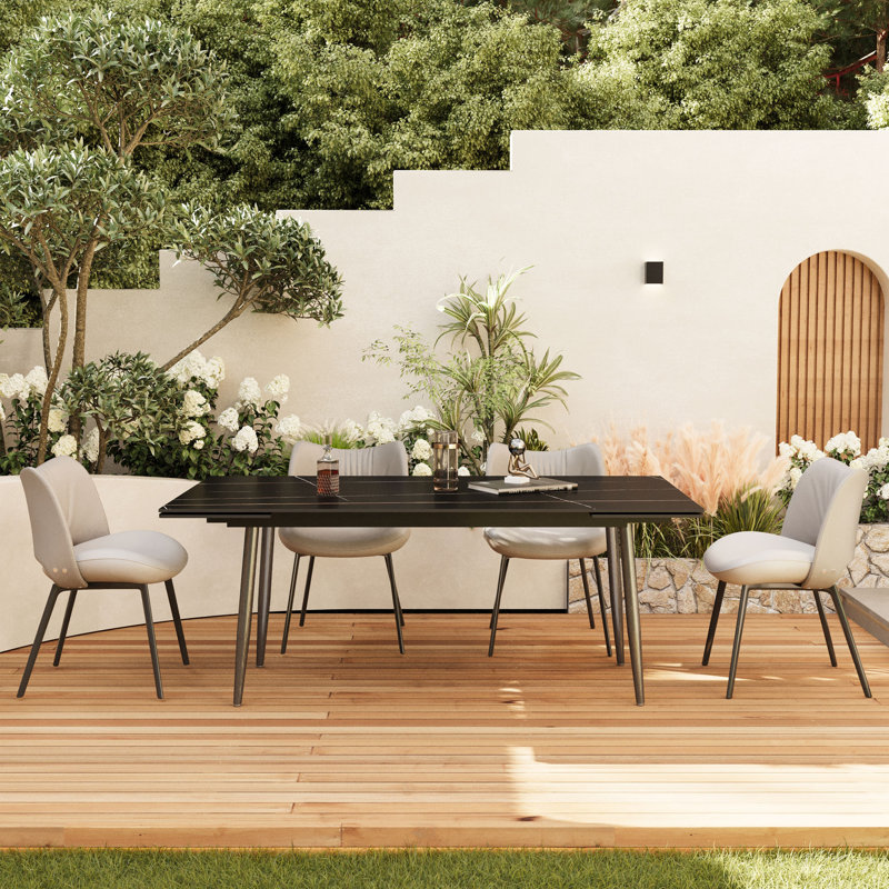 Trakia 62.9 In To 94.4 In  Black Sintered Stone Tabletop, Suitable For 8-10 People Dining