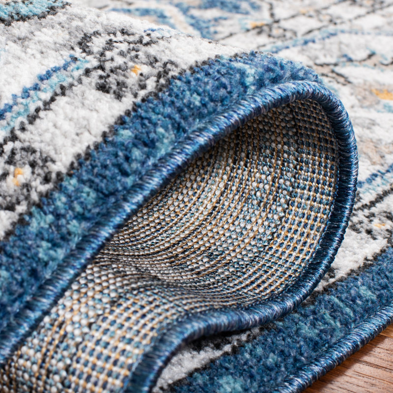 Tapis oriental bleu foncé / ivoire Slesnick, Tapis de couloir 2 pi x 8 pi