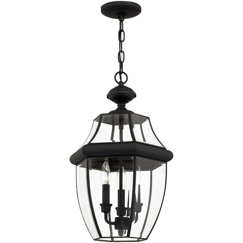 Luminaire suspendu d'extérieur avec abat-jour en verre transparent, Noir