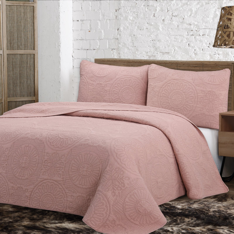 Estate Traditional Cotton Floral Quilt, Twin Quilt + 1 Twin Sham, Misty Rose
