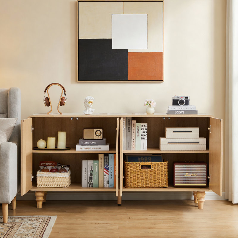 59.06" Sideboard Buffet Cabinet With Adjustable Shelves, Natural