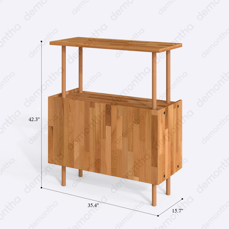 Marceille 3-Shelf Modern Buffet With Cabinet – Solid Wood Storage Sideboard