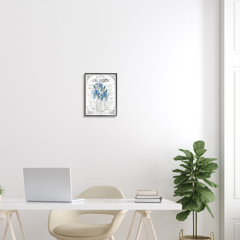 Délicat bouquet de fleurs d'iris, Giclée encadrée noir minuit, H 14 po x l 11 po x P 1,5 po