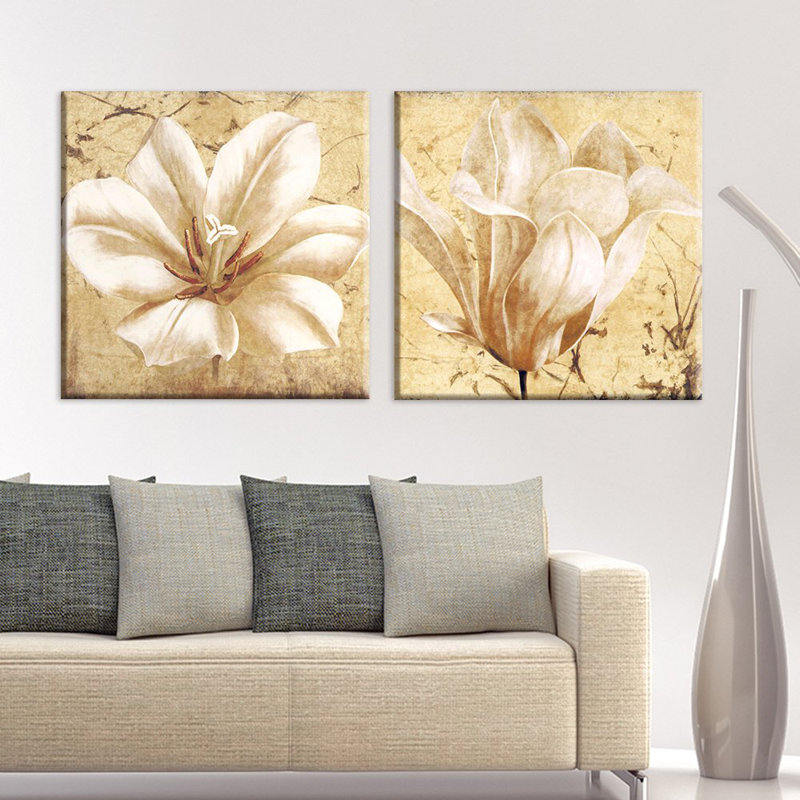 " Vintage Style White Flower Petals " 2 - Pieces, 12" H x 24" W x 1.5" D