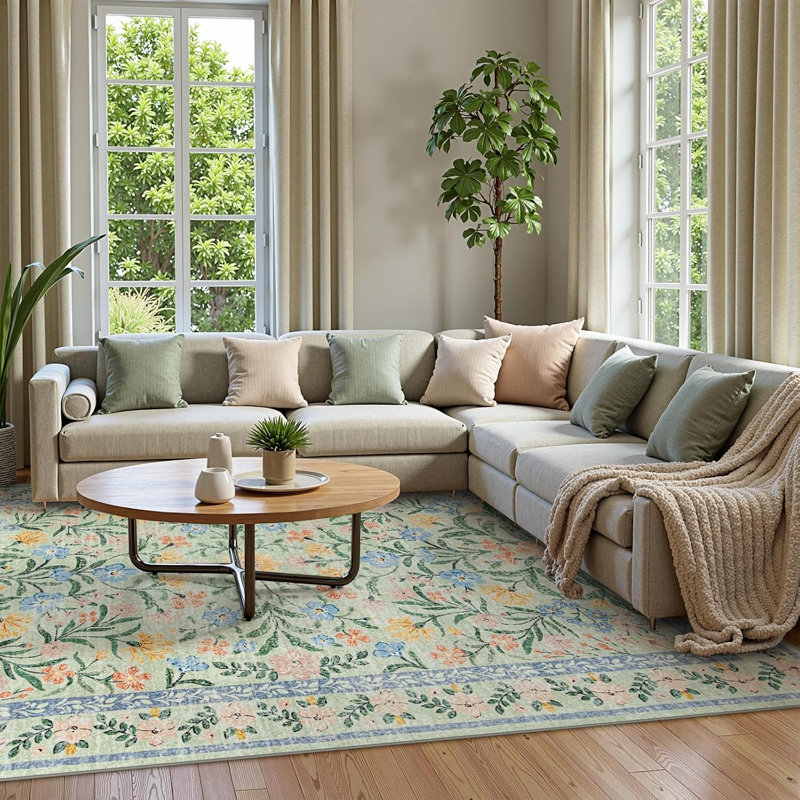 Tapis lavables à motifs floraux, style bohème, grands tapis antidérapants pour chambre à coucher, envers en caoutchouc doux.