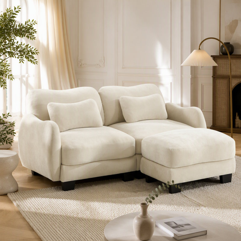 Canapé en L Chenille, Beige Chenille