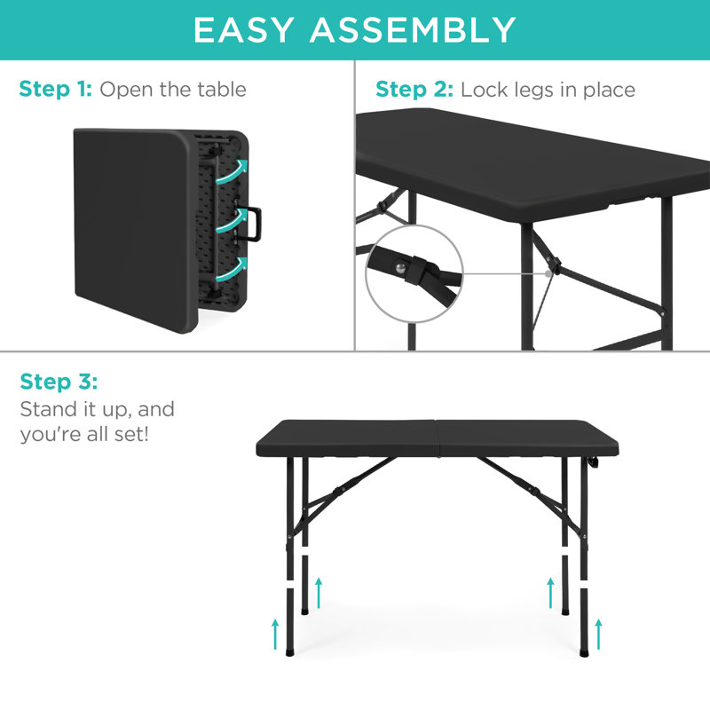 Table pliante en plastique, portatif extérieur / extérieur robuste avec poignée, serrure pour pique-nique, Black