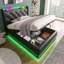Lit simple tapissier simple, fonction DEL à 360 degrés, boutons / applications / télécommande, lit de rangement hydraulique avec chargement USB Type-C (sans matelas)-568574456