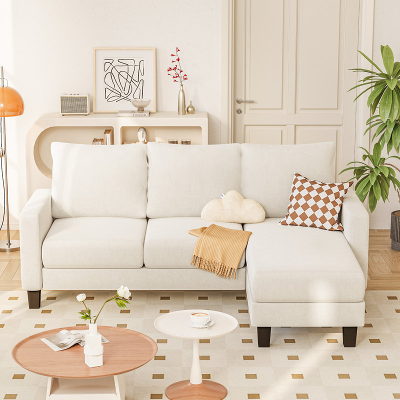 70.8" L-Shaped Sectional Couch with 3 Seats, Modern Upholstered Sleeper Sofa Couch, White