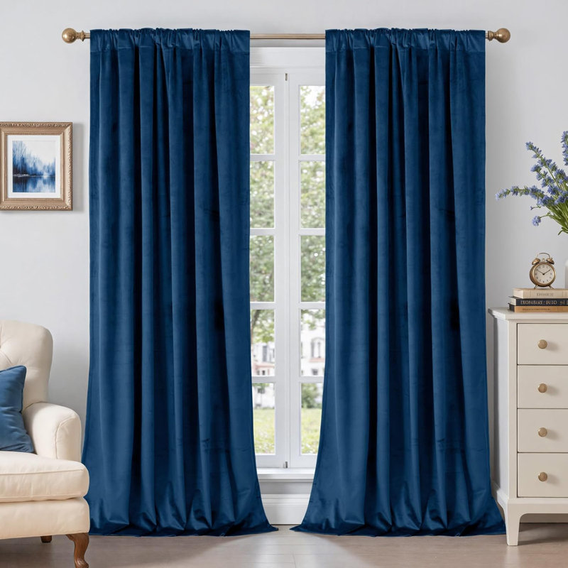 Rideau 100% velours occultant Luxury, L 52 po x L 96 po, Bleu foncé