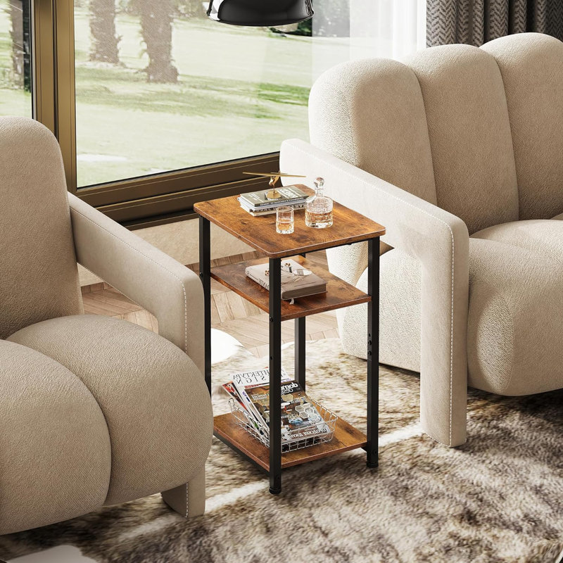 Rustic Brown 3-Tier Particleboard and Steel Narrow Side Table