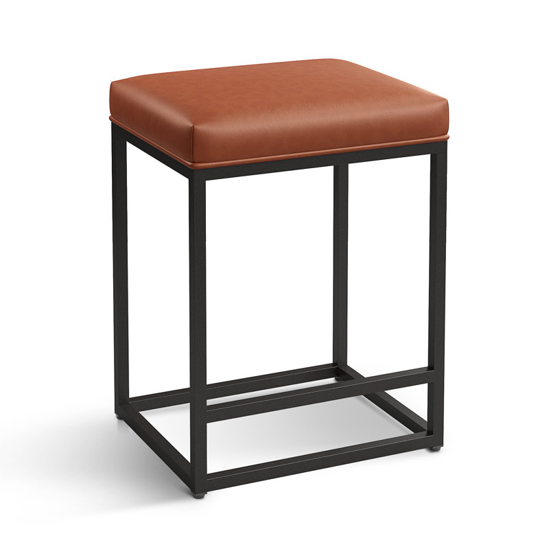 Borough 24'' Brown Modern Kitchen Counter Stool with Upholstered Faux Leather & Footrest, 1, Brown Performance Faux Leather