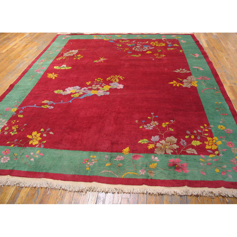 Antique Red Color Field Chinese Art Deco Room Size Area Rug