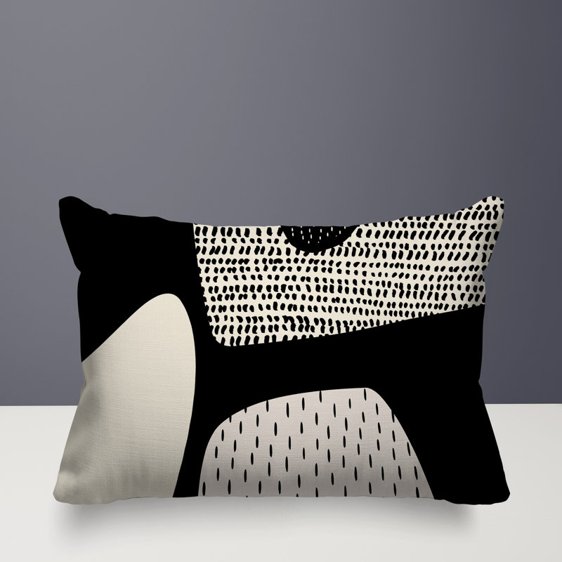 Coussin lombaire réversible intérieur / extérieur Vikka, H 14 po x l 20 po, Off-White/Black