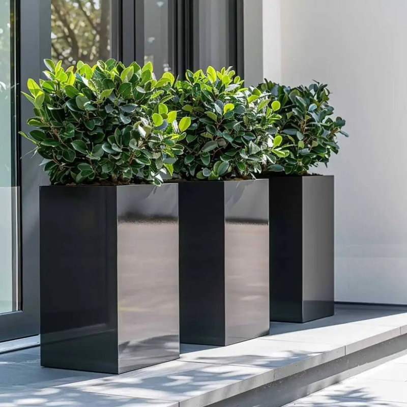 Babrow Metal Planter Box, Black, 50cm H x 25cm W x 50cm D