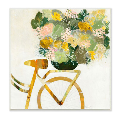 Bouquet de fleurs jaunes sur support de bicyclette par Ruth Fromstein-impression d’art graphique