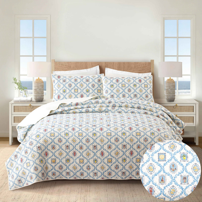 Ensemble de courtepointe légère en microfibre Coastal Tides, Full/Queen Quilt + 2 Standard Shams
