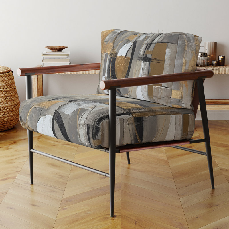 Fauteuil d'appoint rembourré abstrait doré et gris Simplicity I, Noir