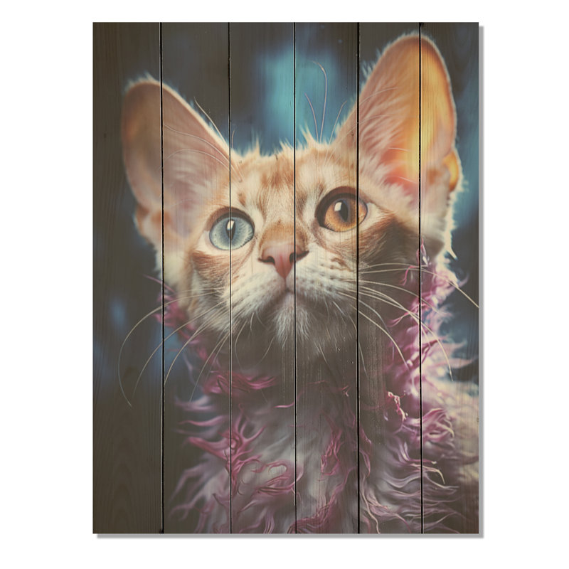 Devon Rex Dream Cat I - art mural en bois sur bois de pin naturel, H 40 po x l 30 po
