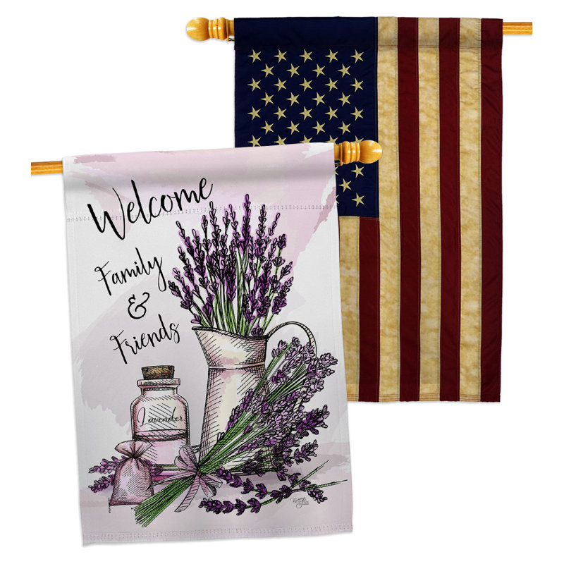 Drapeau de maison 40 po x 28 po Lavande Welcome